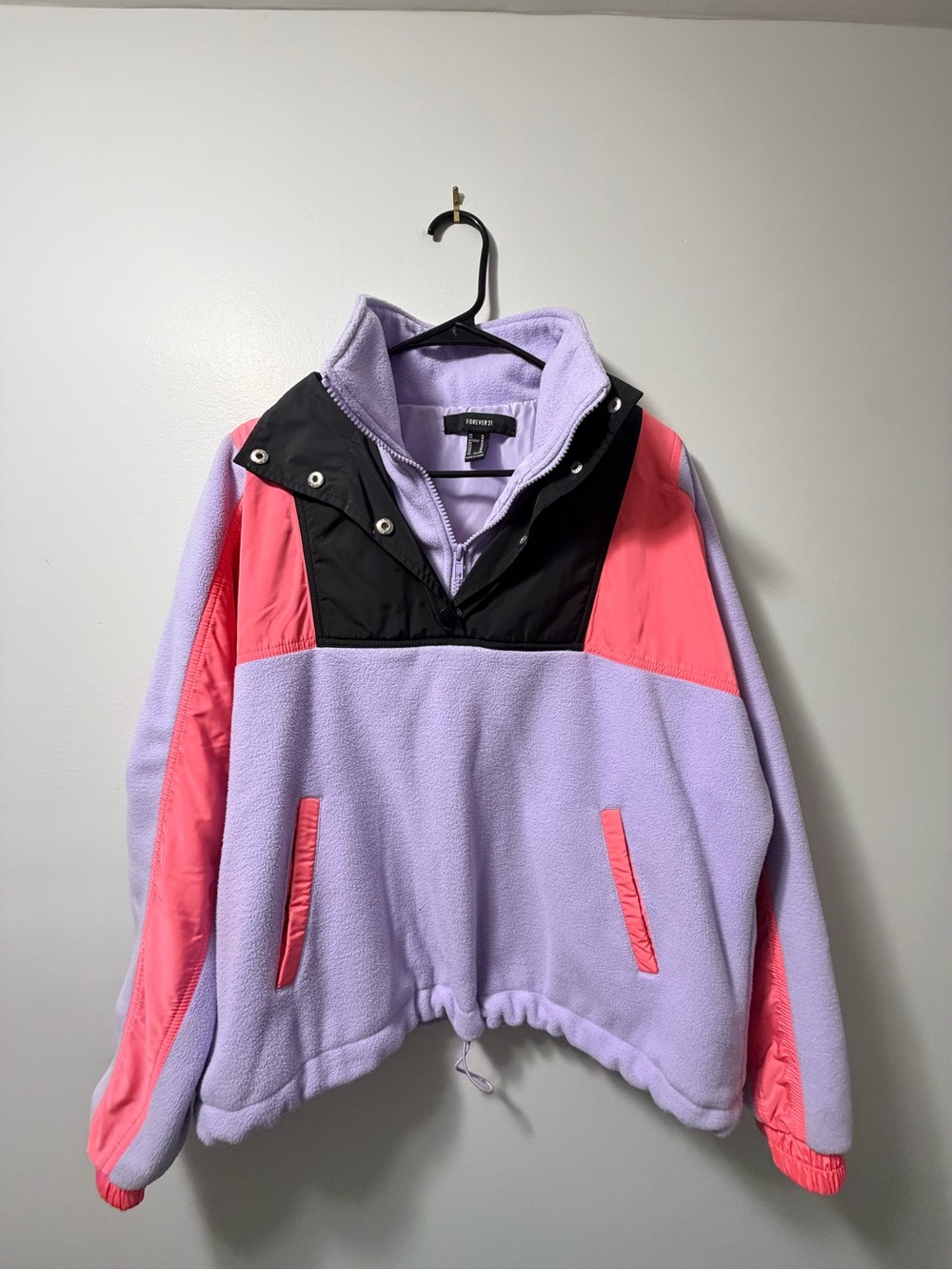 3-Tone Fleece Pullover Jacket - Lavender, Pink & Black